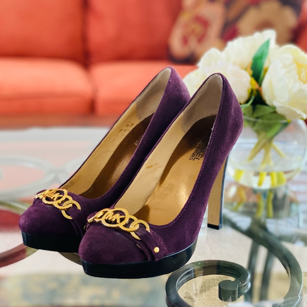 Michael Kors Fashionable purple suede leather high heel pumps